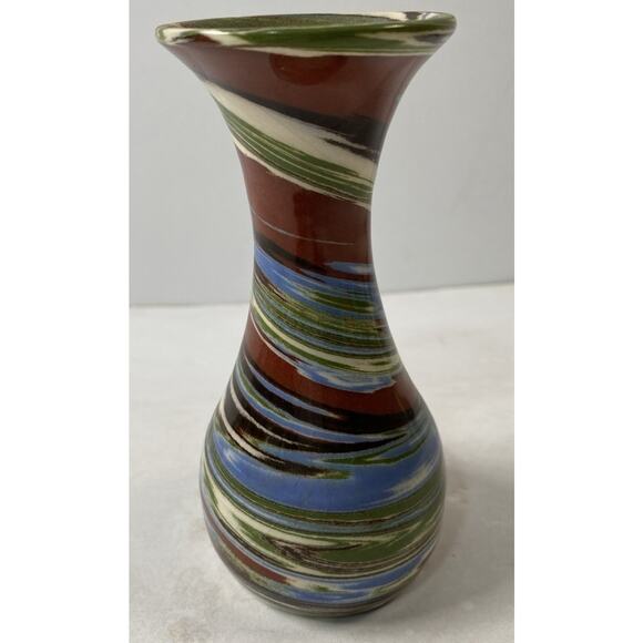 Desert Sands Pottery 1950-70 's Brown cream Glossy Swirl Spindle Vase Stamped 5" - Picture 1 of 4